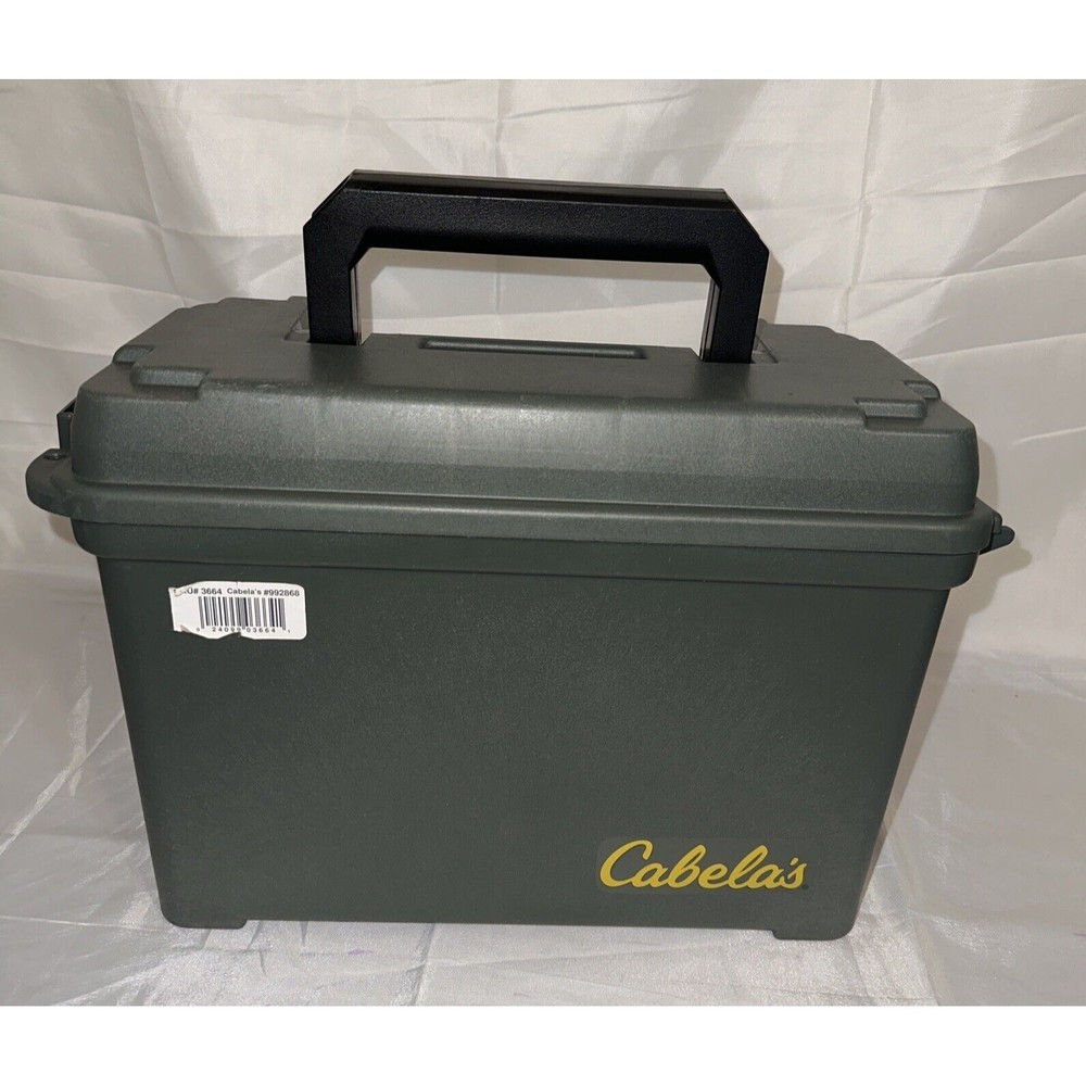 Cabela’s 3664 Plastic Dry-Storage Ammo Box/Can Tactical-Green flip top/ Good